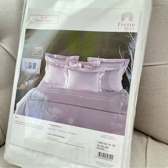 🩷 Frette At Home King duvet cover white EMBROIDERED percale stitch
